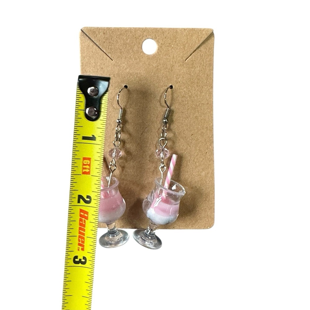 NEW novelty fashion EARRINGS drink beverage dangle pink - Picture 2 of 2